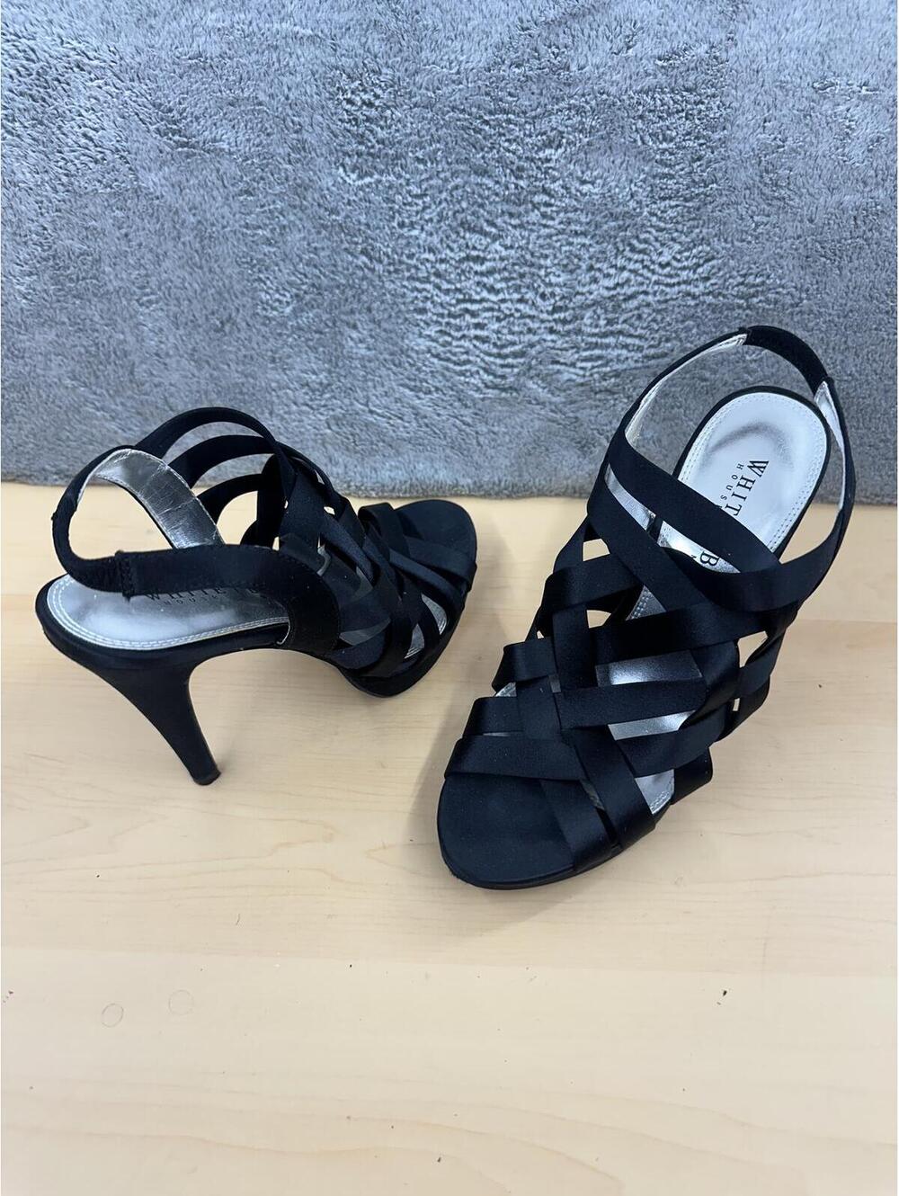White House Black Market Black Strappy High Heel Sandals Elegant Chic